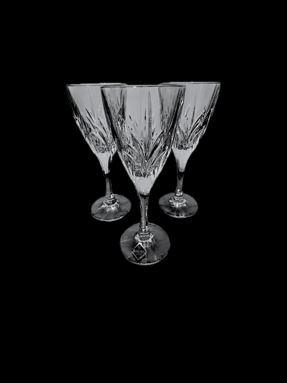 Crystal Wine Glasses Set of 4 Etched Bohemia Czech Republic Goblets